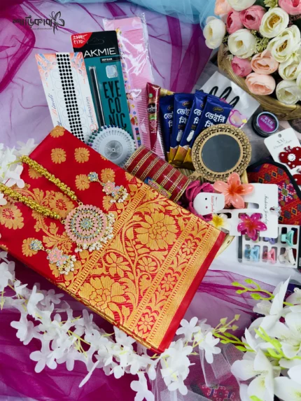 ❤️ লাল কাতান শাড়ি-প্রিমিয়াম ২৭টি গিফট কম্বো